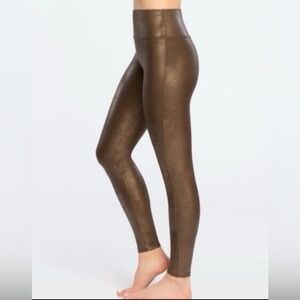 SPANX Faux Leather Bronze Leggings Size L